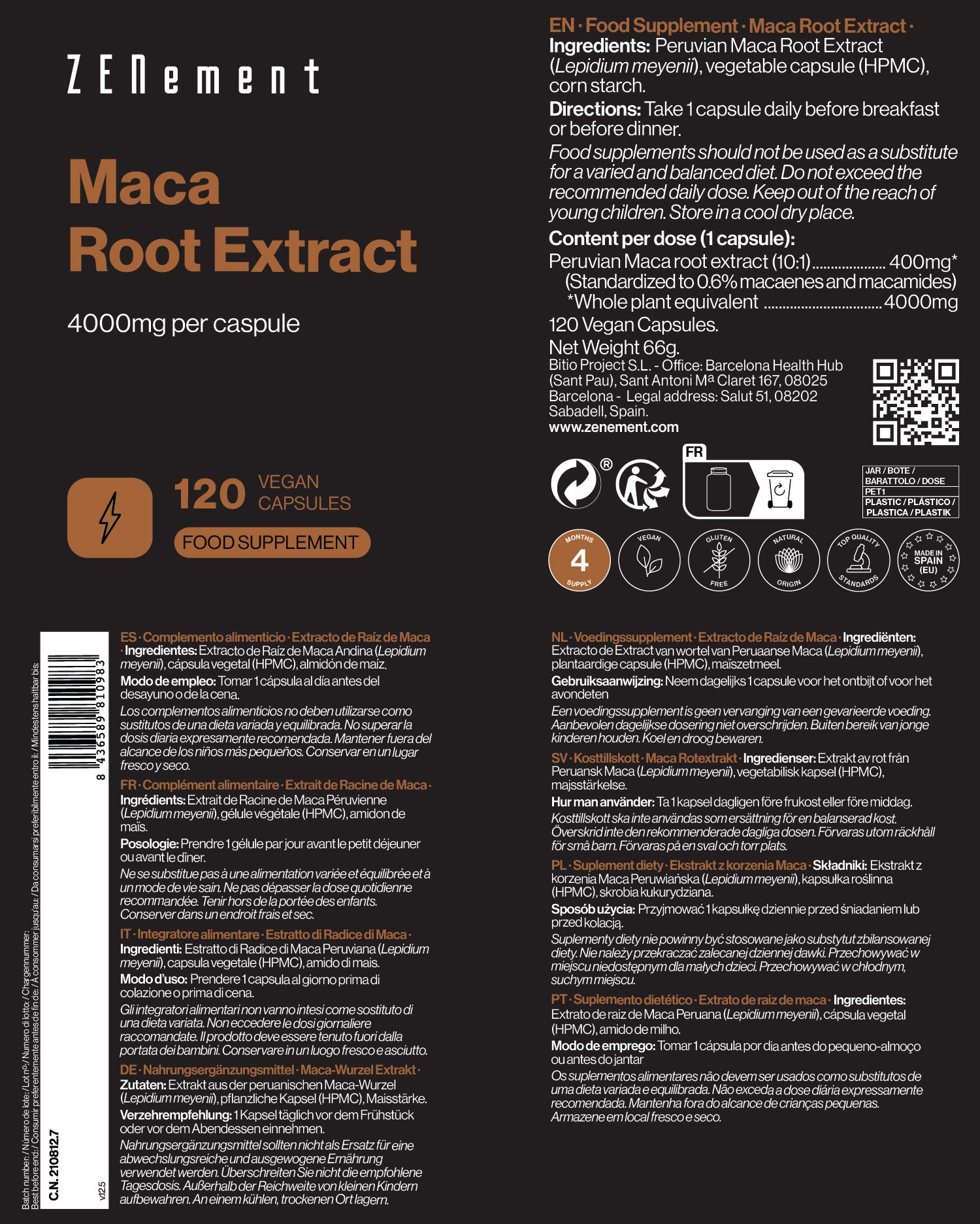 Extrait de Racine de Maca 4000 mg par gélule - 120 Gélules Véganes