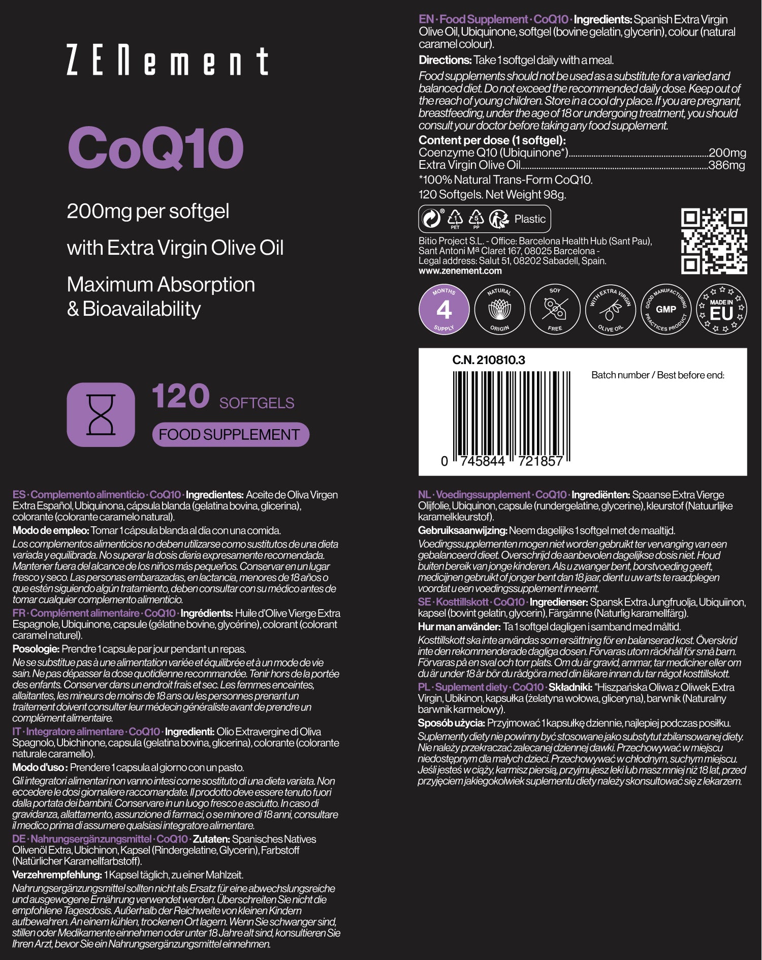 CoQ10 200mg per softgel - 120 Softgels