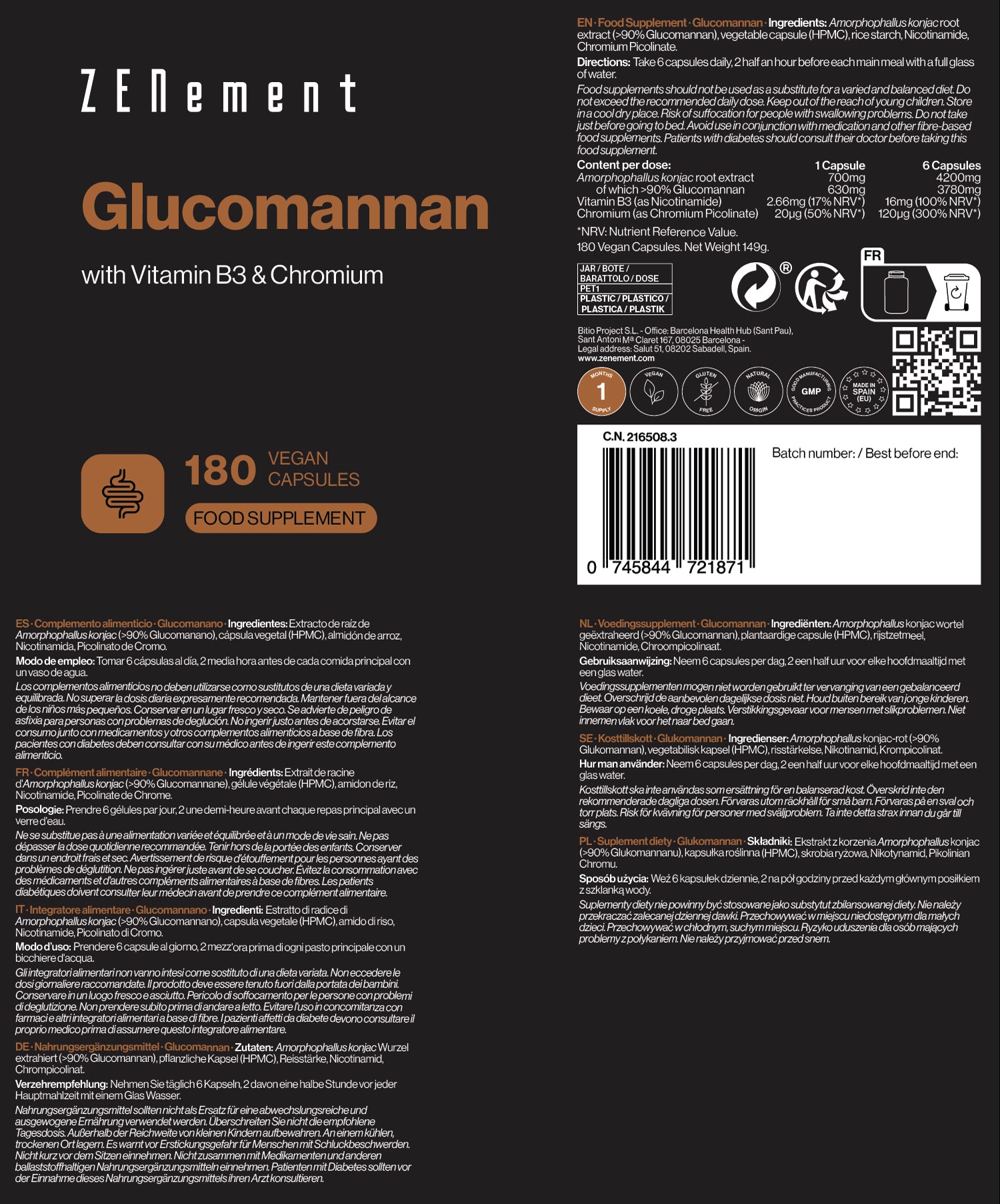 Glucomannan with Vitamin B3 and Chromium - 180 Capsules