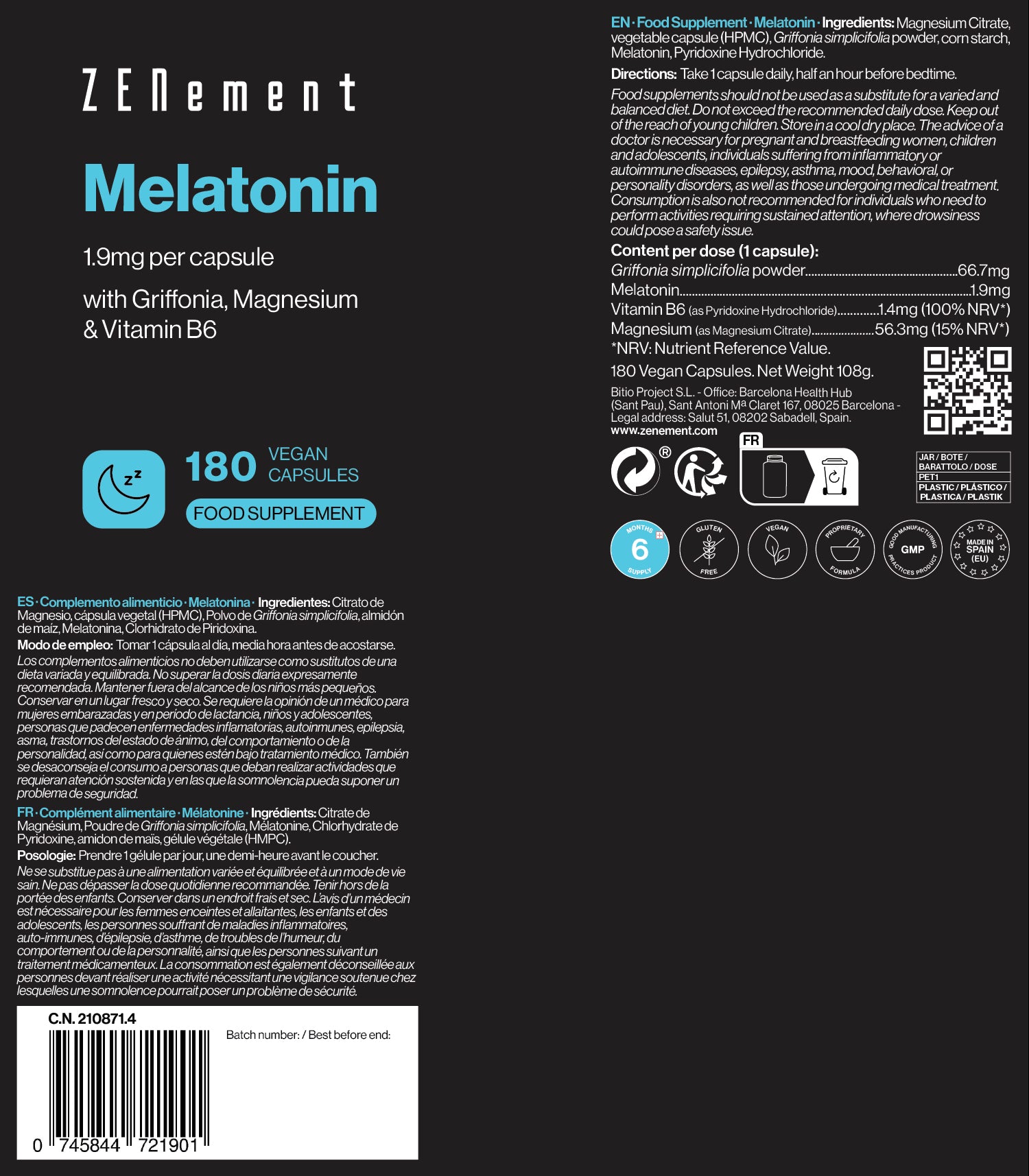 Melatonin 1,9mg per capsule - 180 Capsules