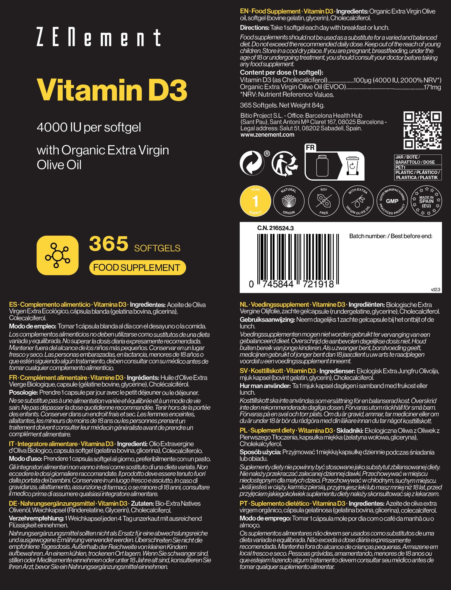 Vitamin D3 4000 IU per softgel - 365 Softgels