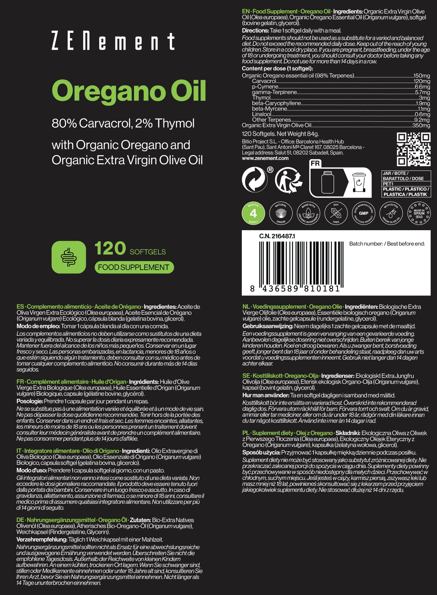 Organic Oregano Oil 150mg per softgel - 120 Softgels