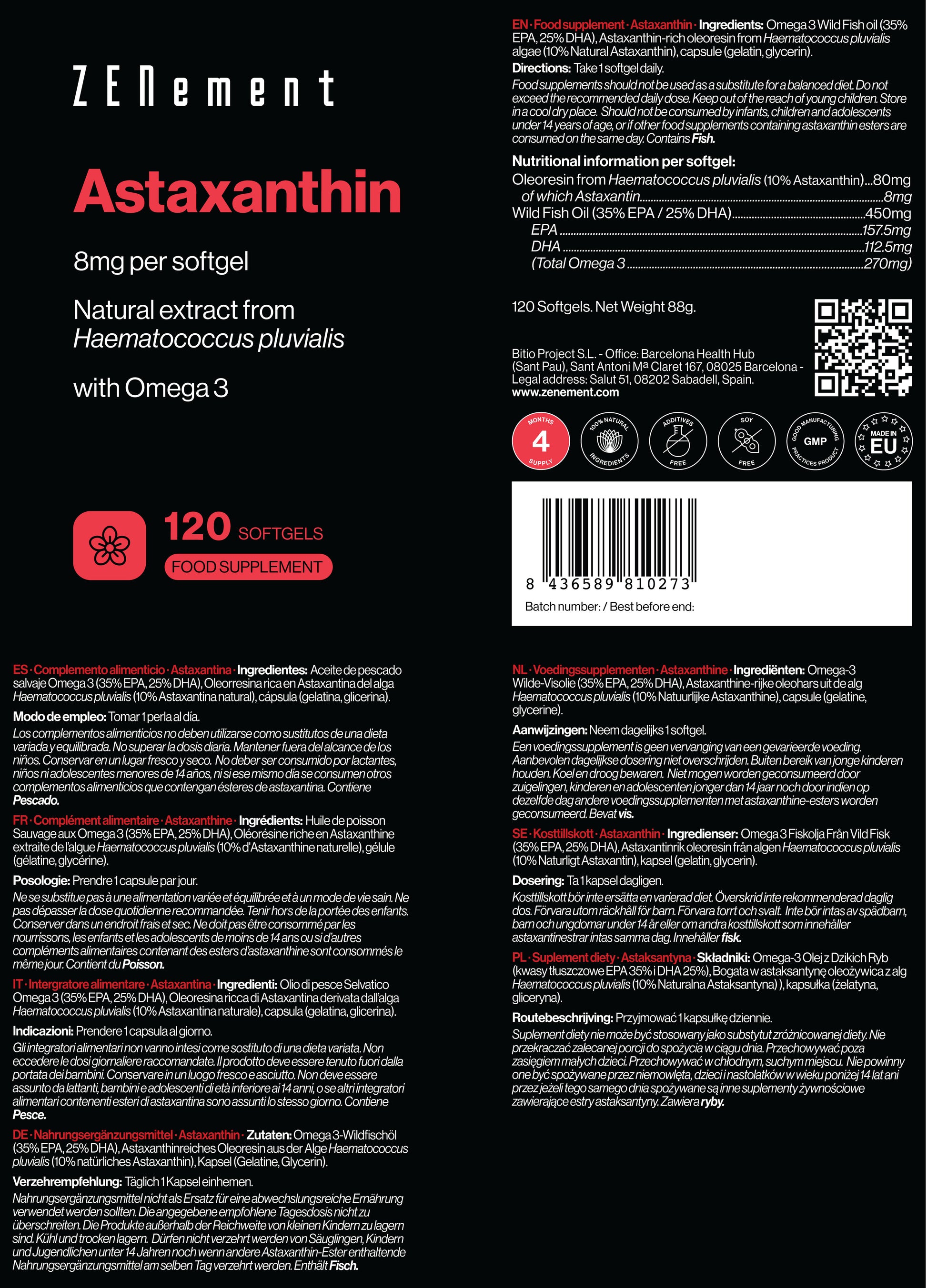 Astaxanthin 8mg per softgel  - 120 Softgels