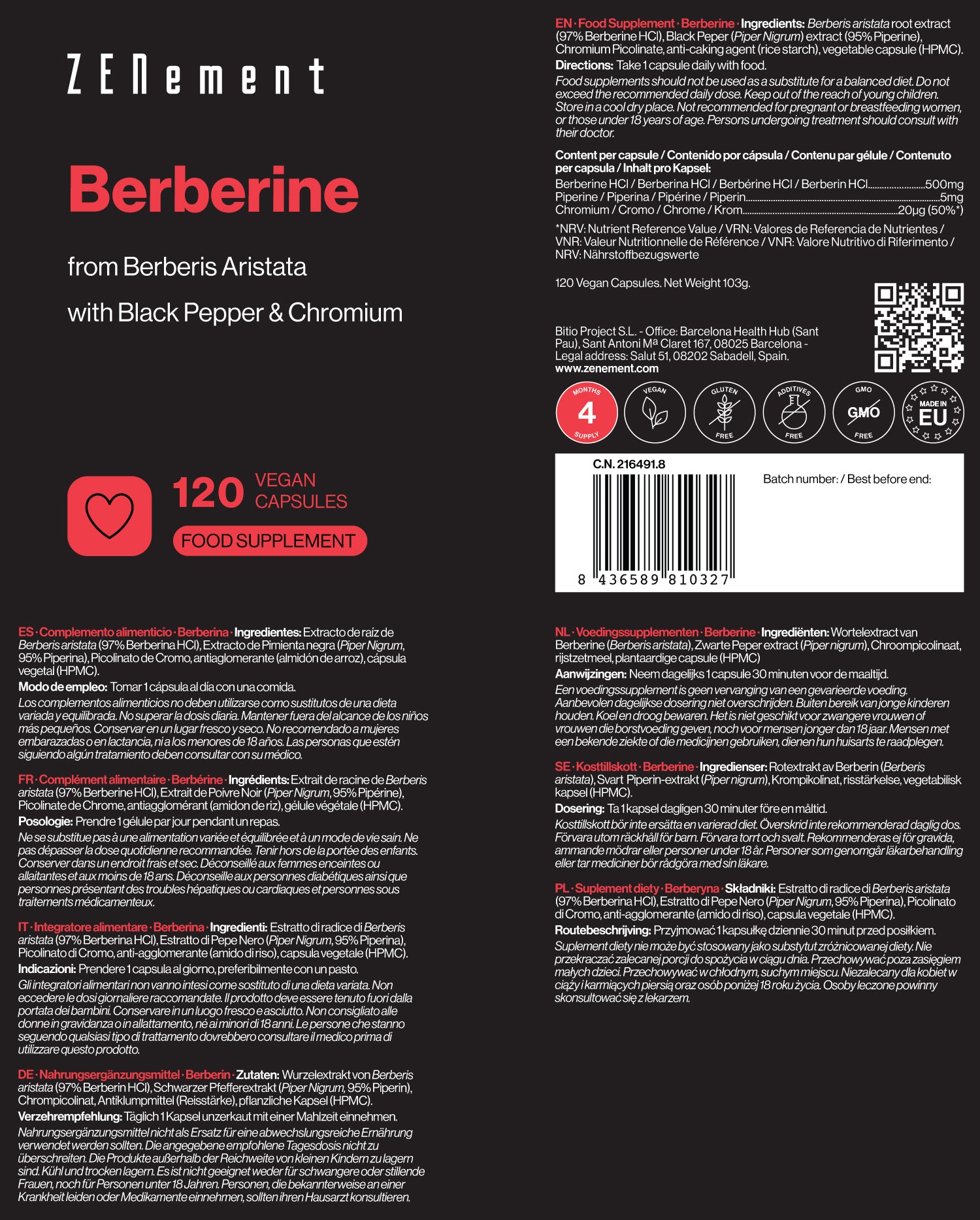 Berberine from Berberis Aristata Root Extract - 120 Capsules