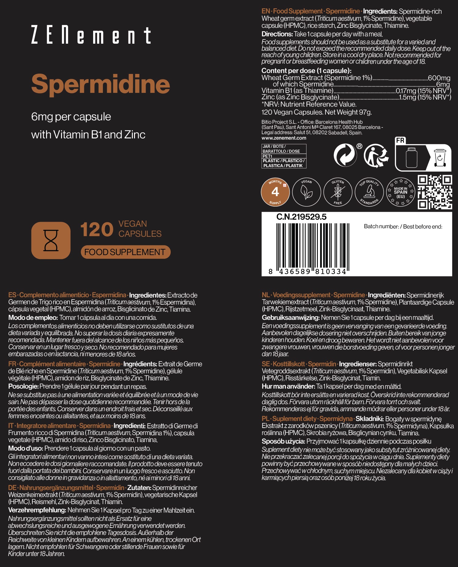Spermidine 6mg per capsule - 120 Vegan Capsules