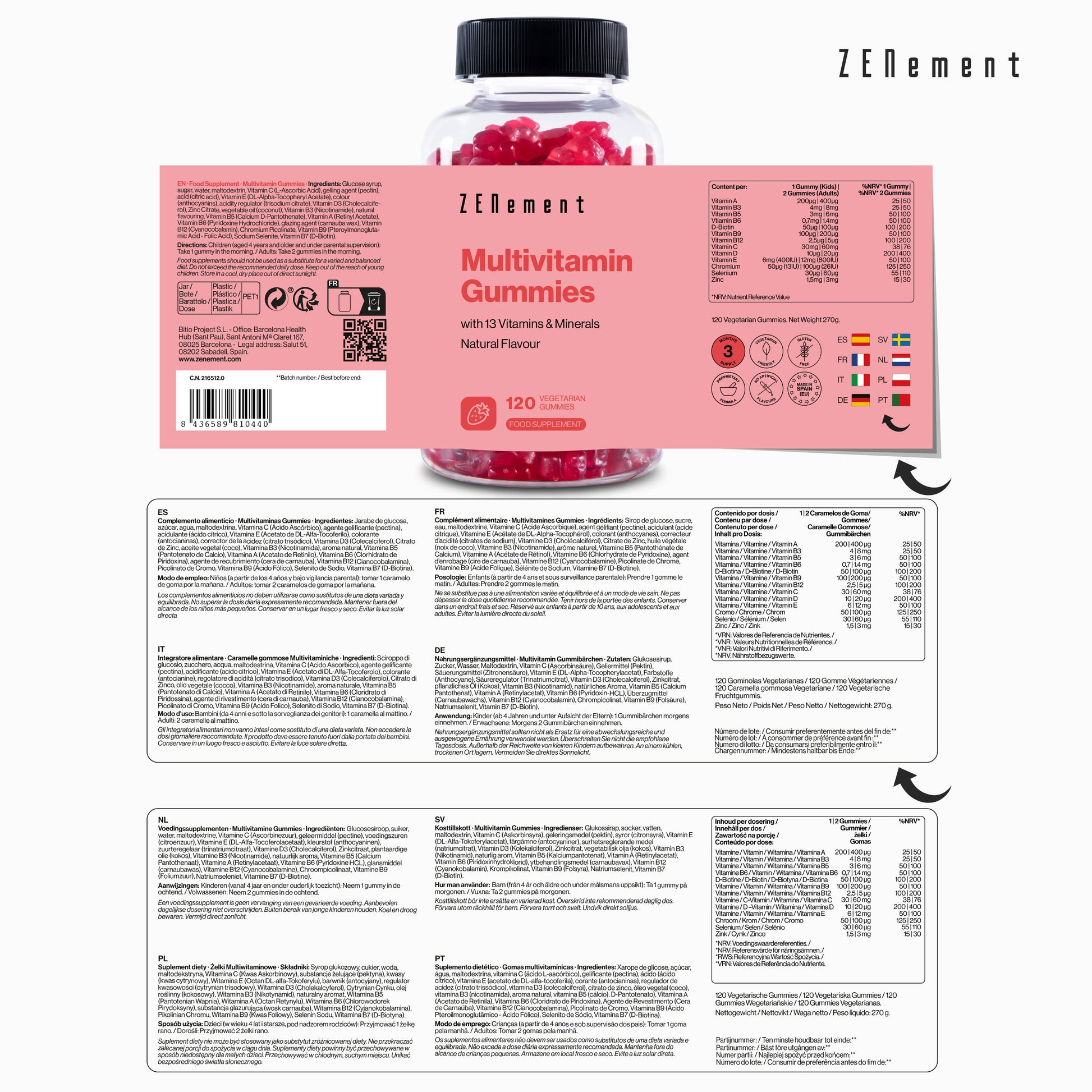 Multivitamin Gummibärchen Mit 13 Vitaminen & Mineralien - 120 Gummies