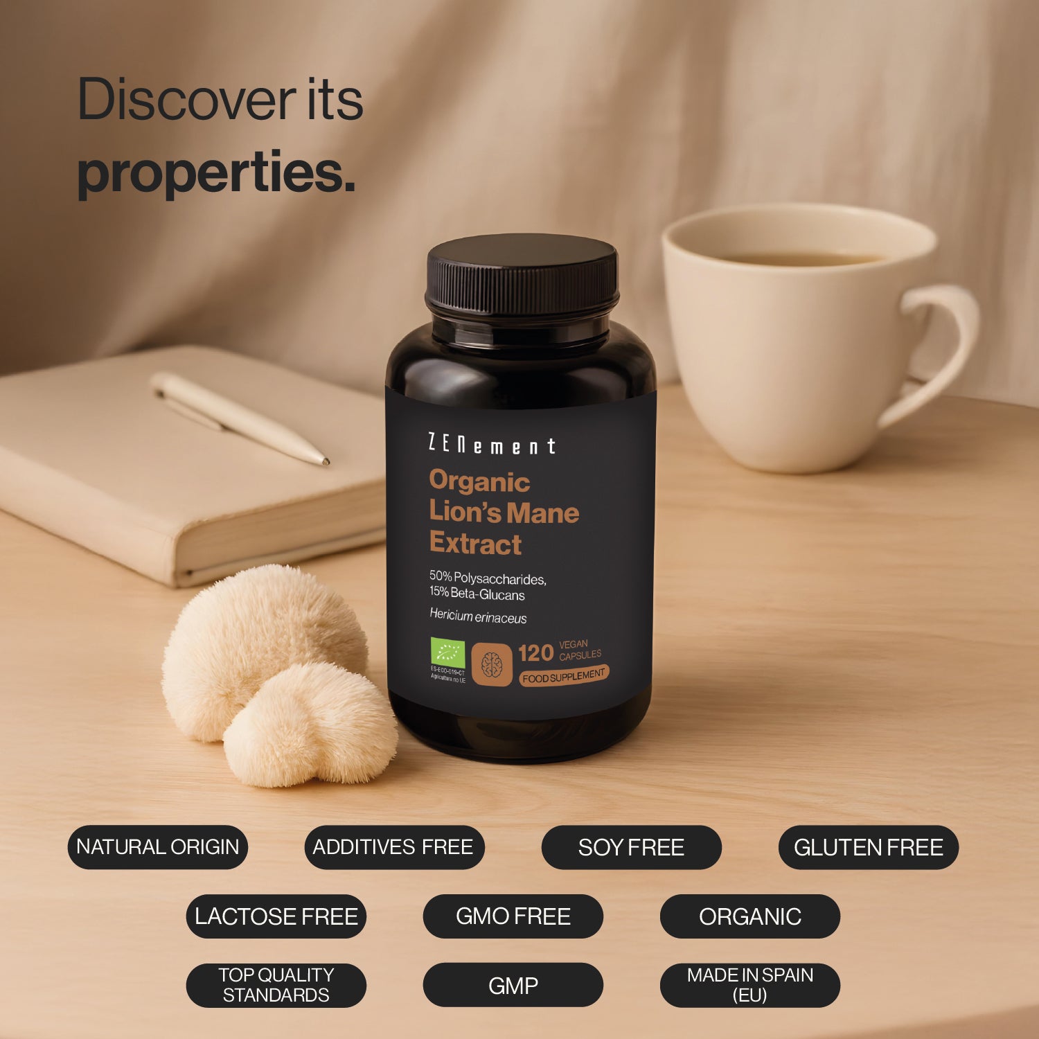 Organic Lion's Mane extract 50% Polysaccharides, 15% Beta-Glucanes - 120 Capsules
