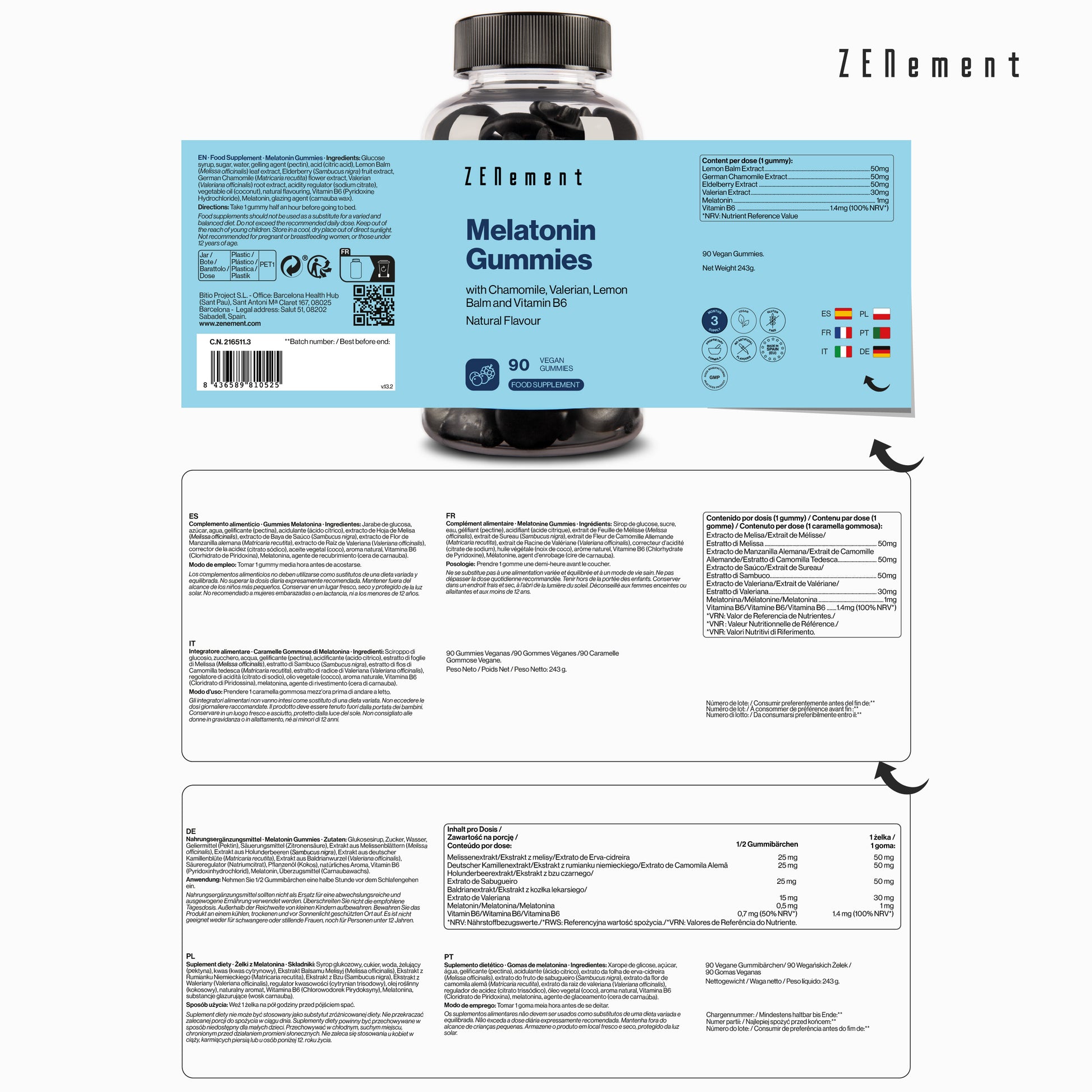 Caramelle Gommose di Melatonina con Camomilla, Valeriana, Melissa e Vitamina B6 - 90 Gummies