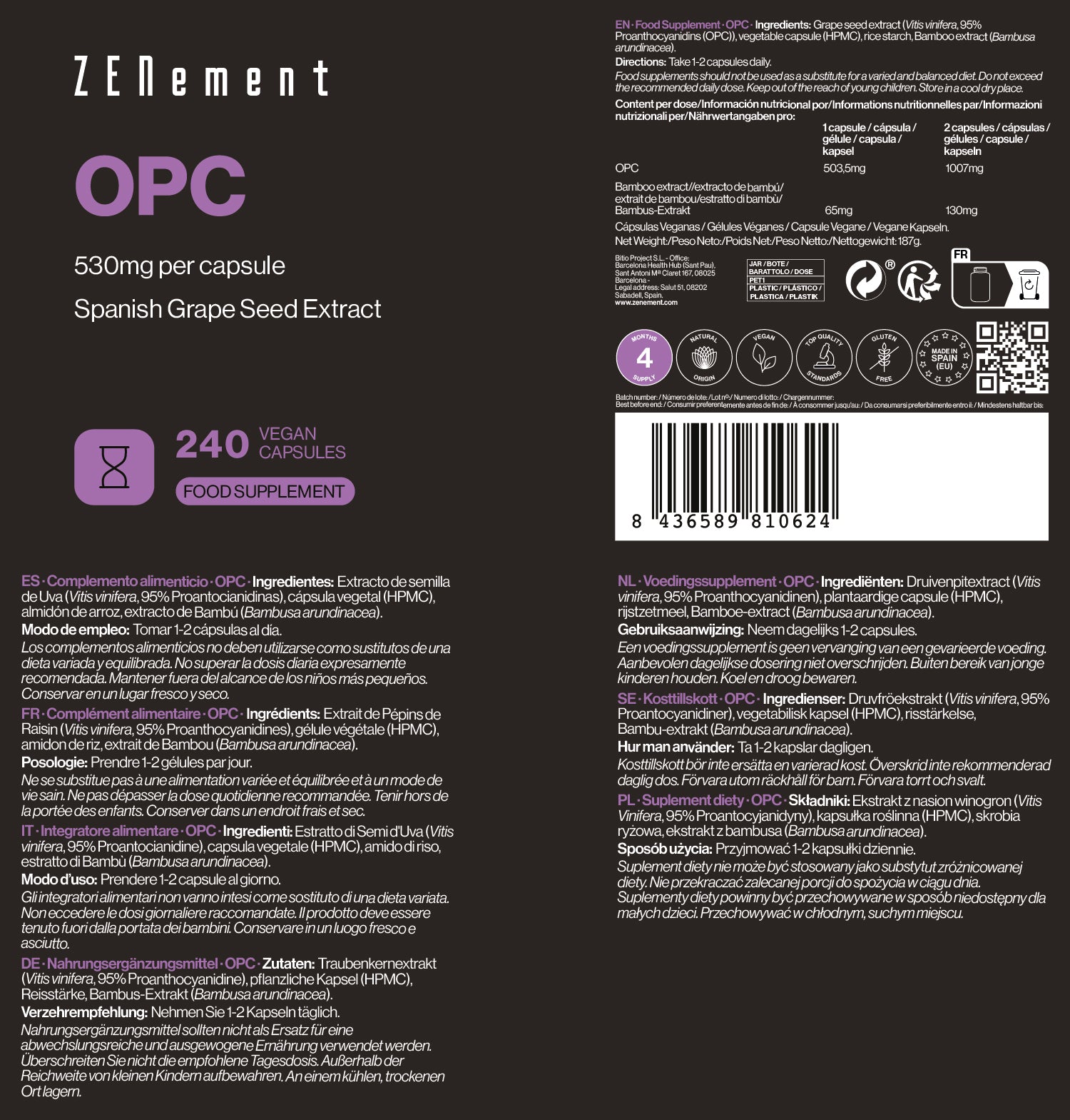 OPC 530 mg por cápsula - 240 Cápsulas