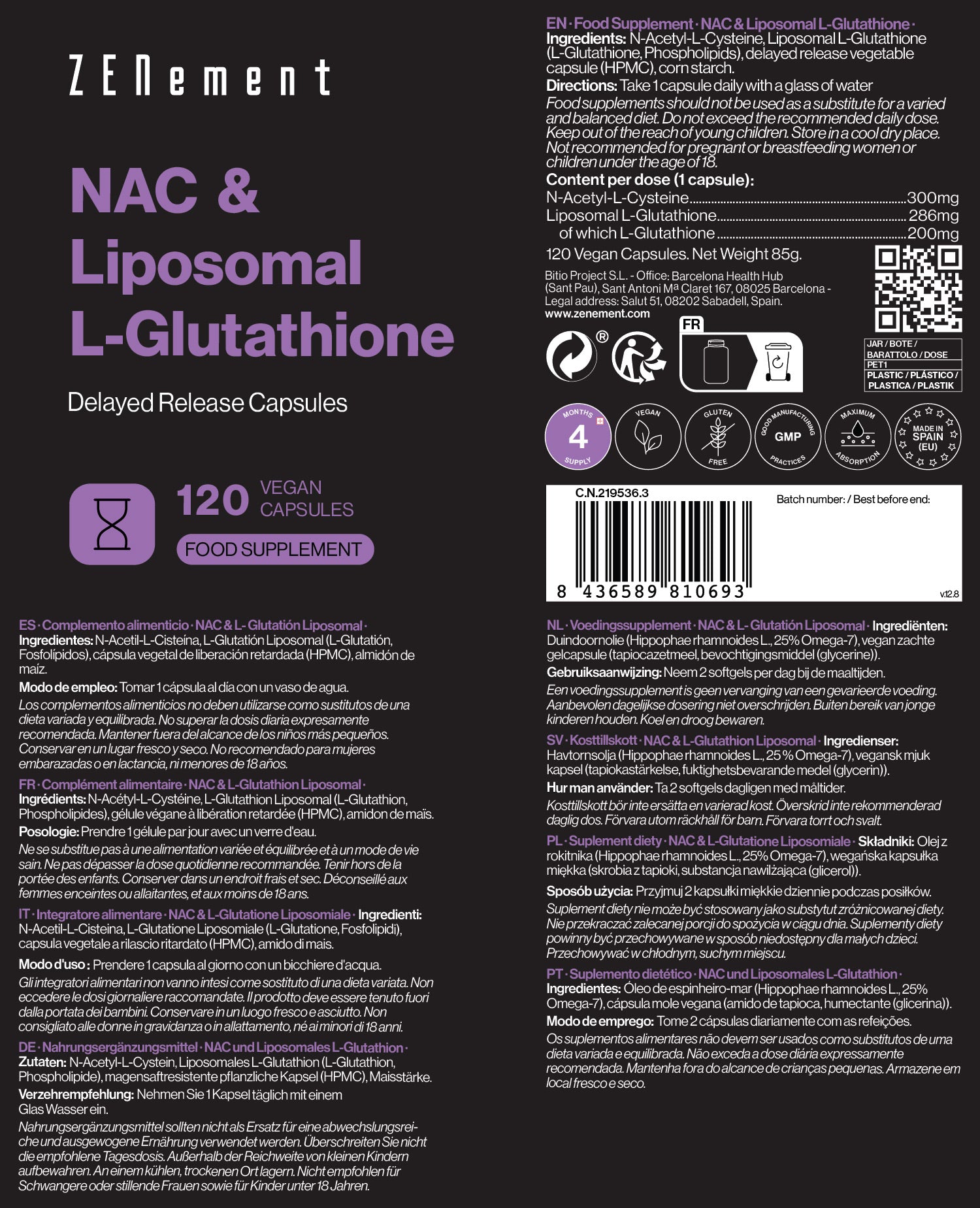 NAC & Liposomal L-Glutathione Delayed Release Capsules - 120 Vegan Capsules