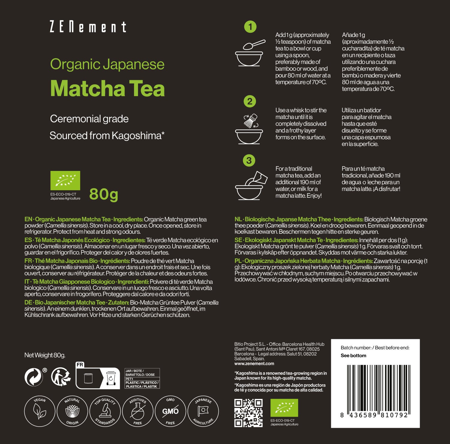 Organic Japanese Matcha Tea Ceremonial grade - 80g
