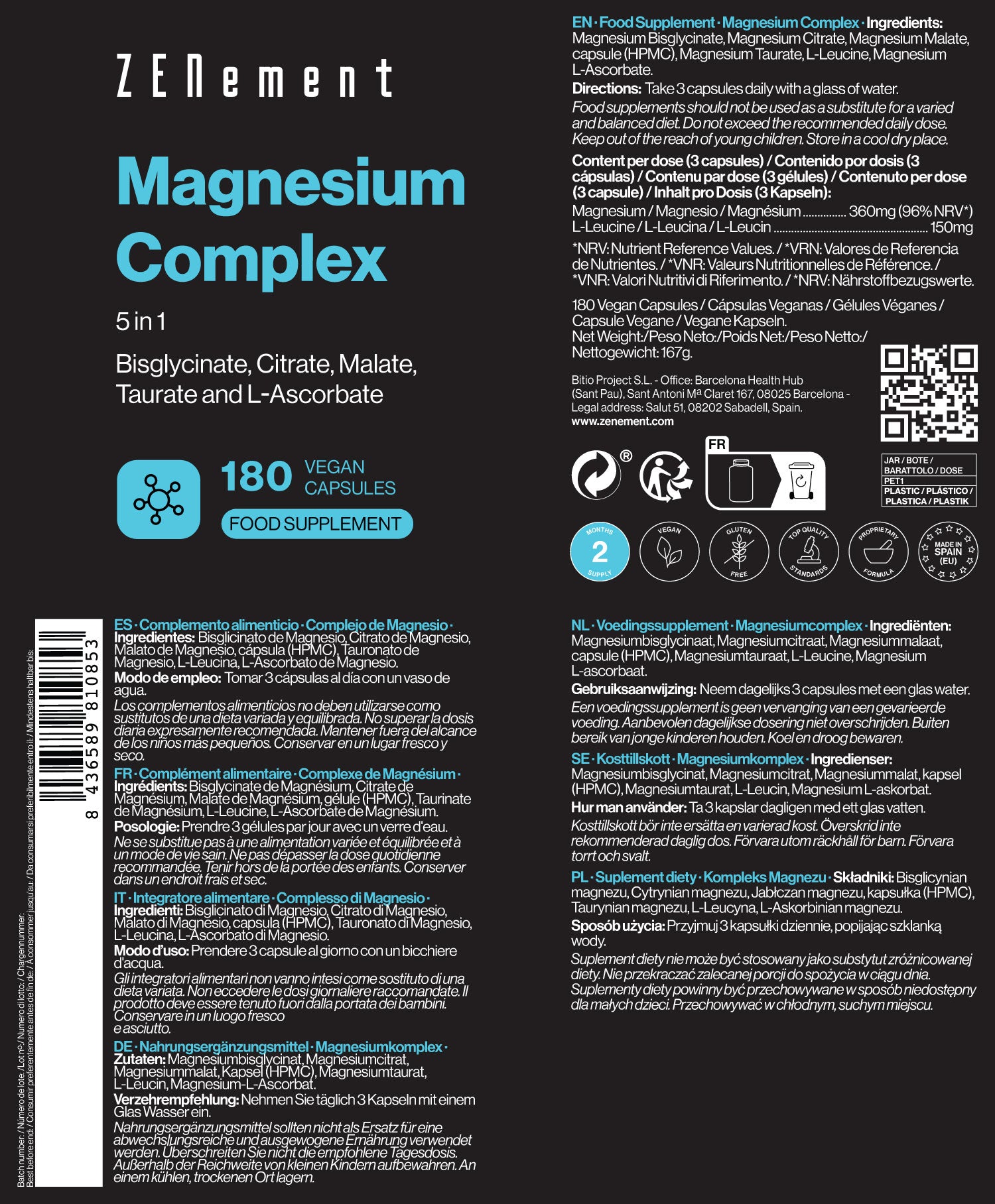 Magnesiumkomplex 5 in 1 - 180 Vegane Kapseln
