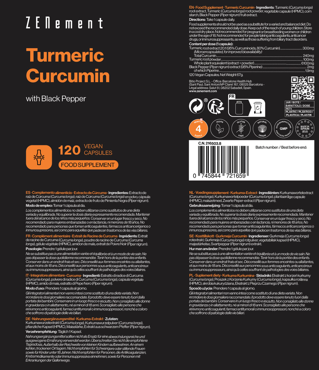Extrait de Racine de Curcuma avec du Poivre Noir - 120 Gélules
