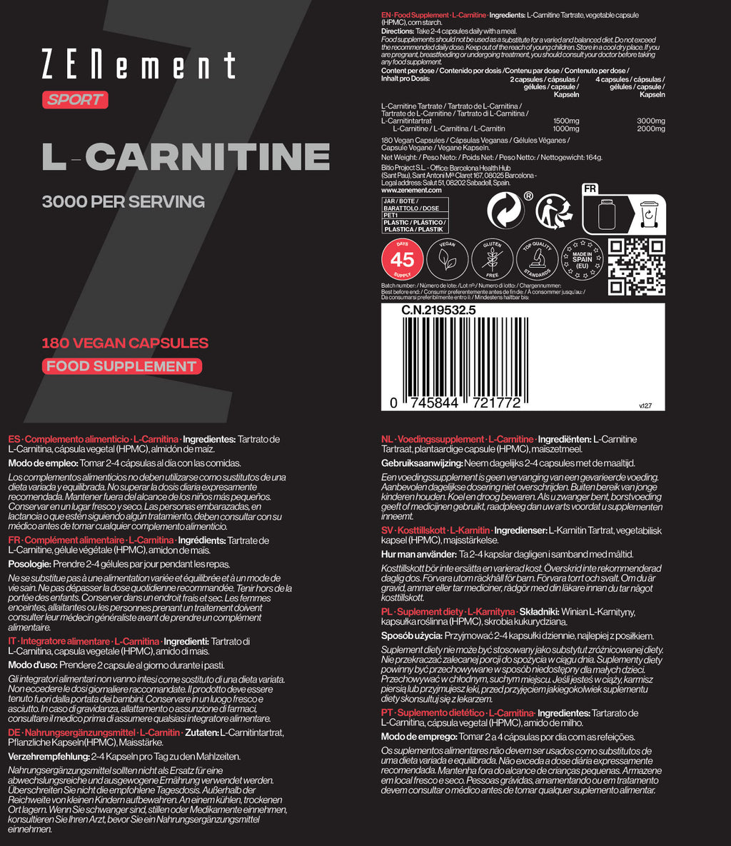 L-Carnitine 3000mg per dose | Zenement | Food Supplements L-Carnitine 3000mg per dose | Zenement | Food Supplements