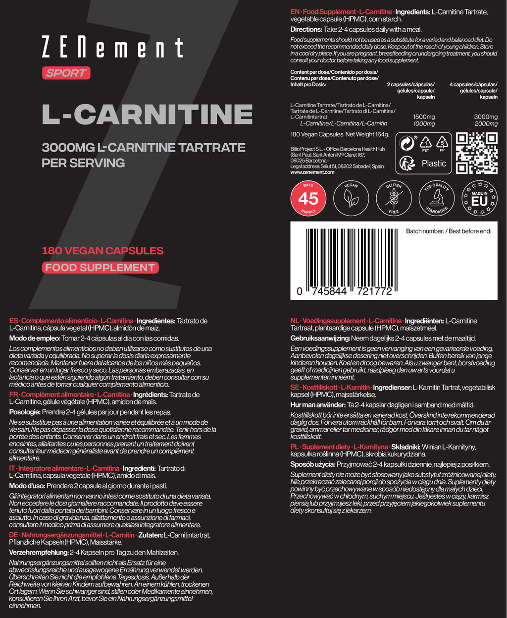 L-Carnitina 3000 - 180 Cápsulas