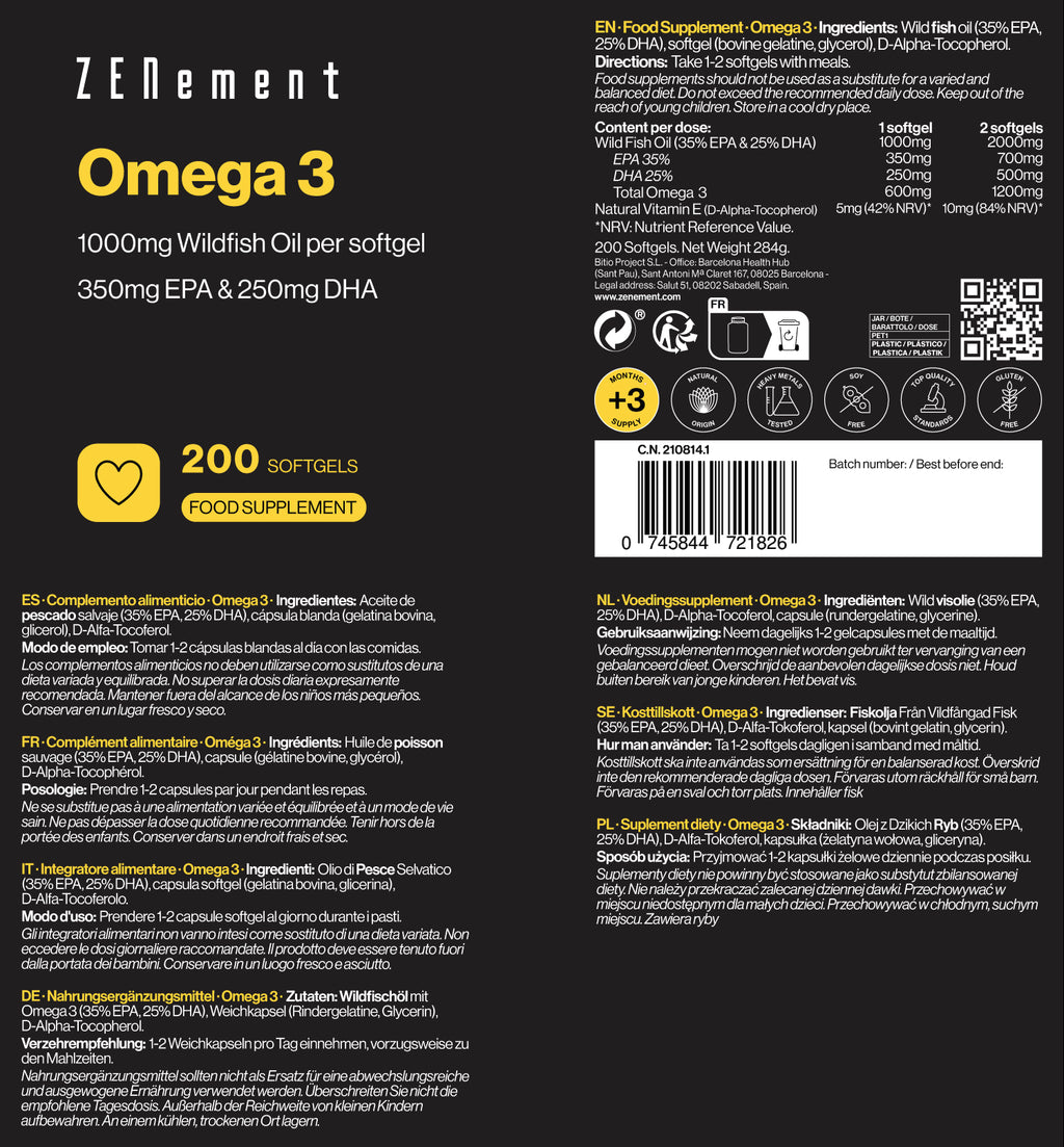 Omega 3  1000 mg Olio di Pesce Selvatico - Capsule Softgel