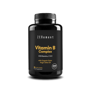 Complesso di Vitamine B con Vitamine B1, B2, B3, B5, B6, Biotina, Acido Folico, B12, C ed E - 200 Capsule Softgel