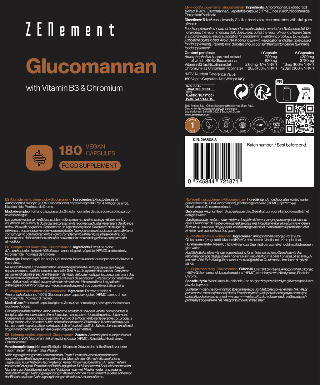Glucomannano con Vitamina B3 e Cromo - 180 Capsule