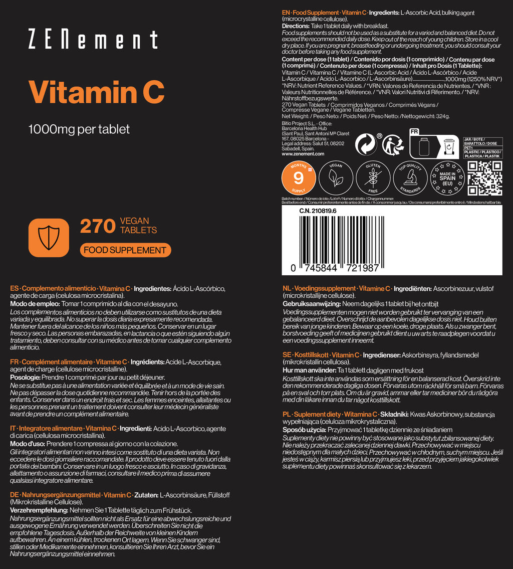 Vitamine C 1000 mg par comprimé - 270 Comprimés