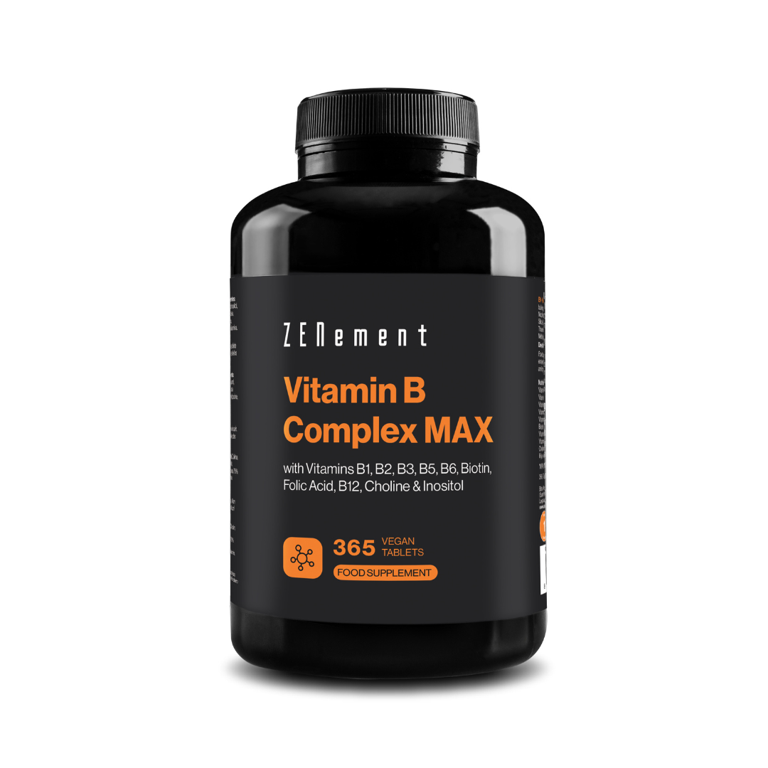 Complesso di Vitamine B MAX con Vitamine B1, B2, B3, B5, B6, Biotina, Acido folico, B12, Colina e Inositolo - 365 Compresse