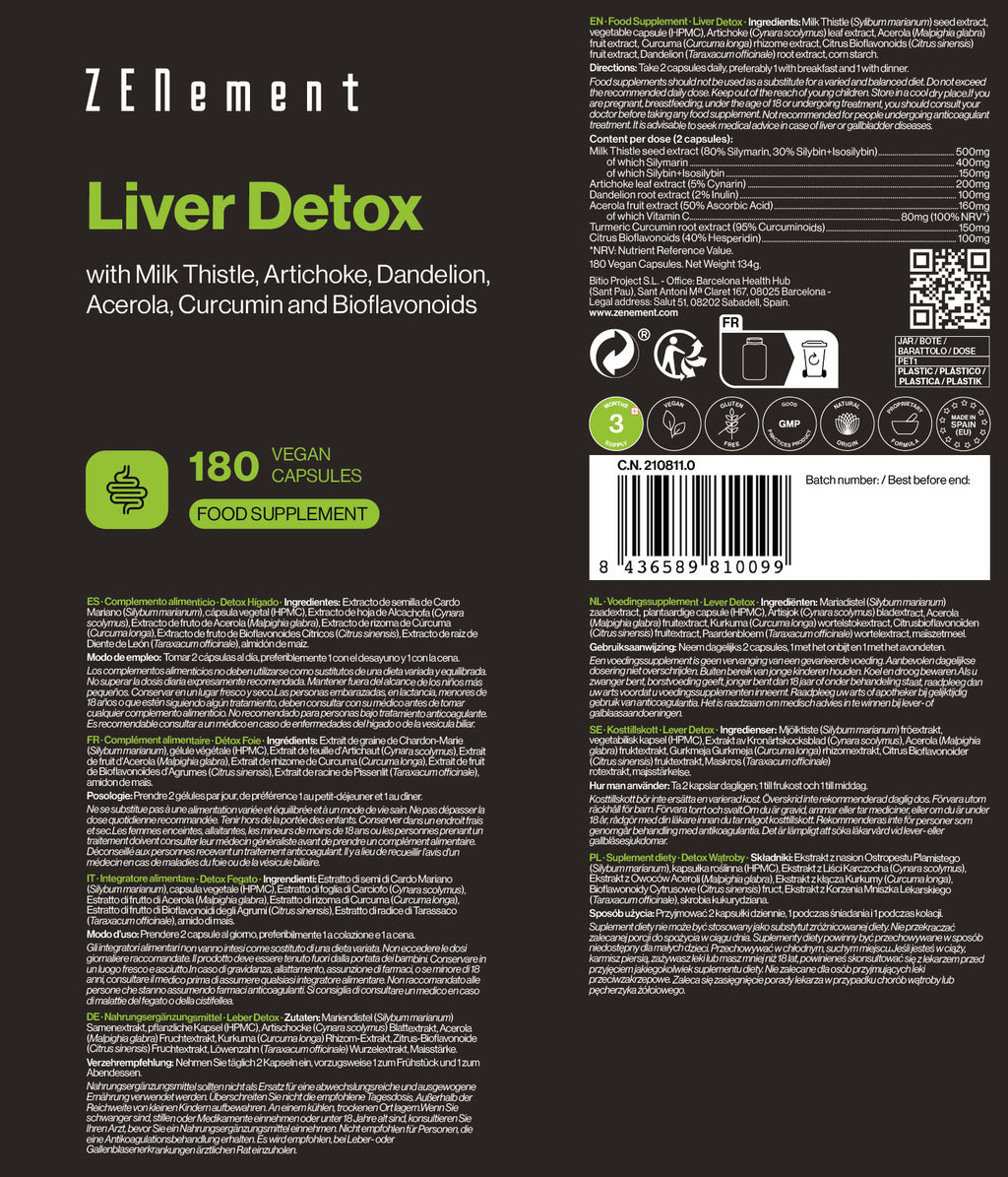 Detox Fegato con Cardo mariano, Carciofo, Tarassaco, Acerola, Curcuma e Bioflavonoidi - 180 Capsule