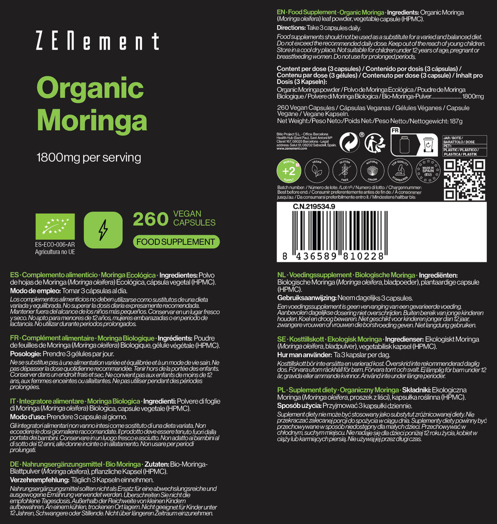 Moringa Ecológica 1800 mg por dosis - 260 Cápsulas