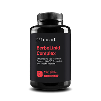 BerbeLipid Complex con Berberina, Levadura de Arroz Rojo, Policosanol, Q10, Astaxantina, Ácido Fólico y Vitamina B1 - 120 Cápsulas