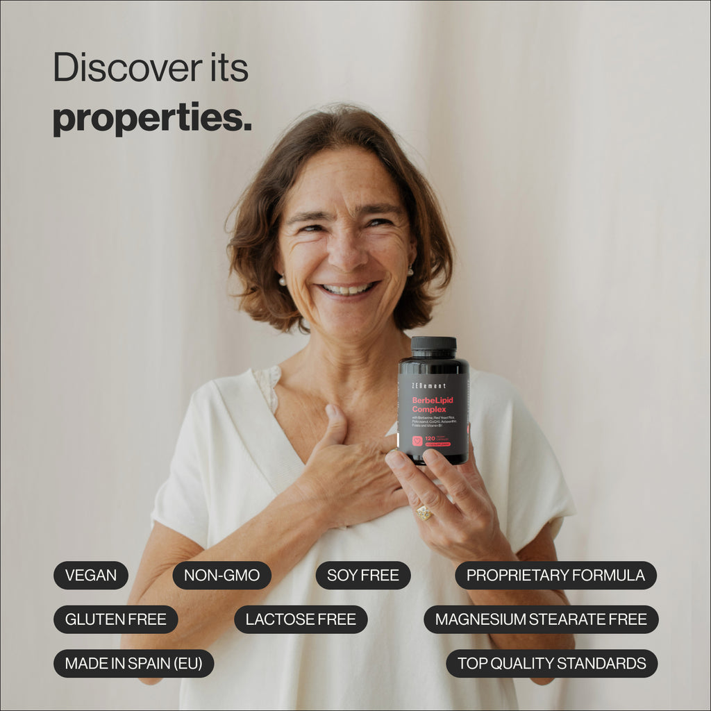 BerbeLipid Complex con Berberina, Levadura de Arroz Rojo, Policosanol, CoQ10, Astaxantina, Folato y Vitamina B1 - 120 Cápsulas Veganas