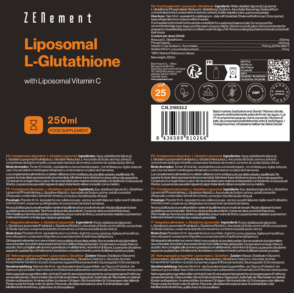 L-Glutatin + Vitamina C Liposomados | Complemento Alimenticio | Zenement L-Glutatin + Vitamina C Liposomados | Complemento Alimenticio | Zenement