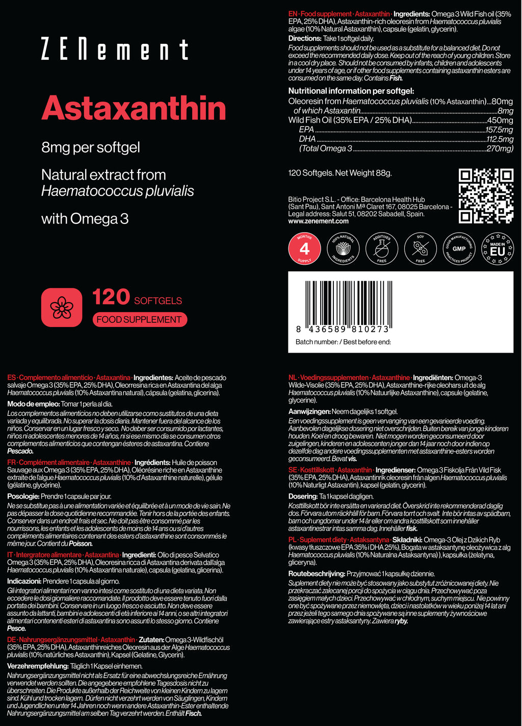 Astaxantina 8 mg per capsule - 120 Capsule Softgel