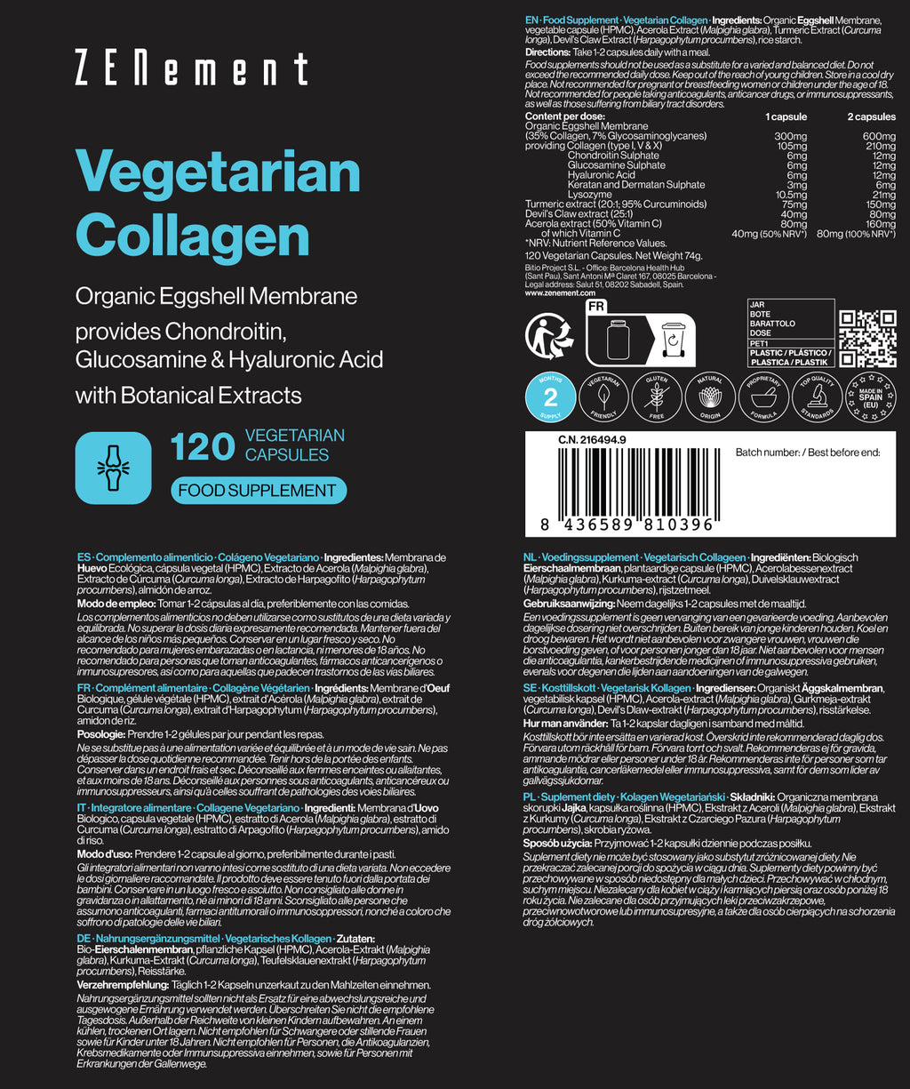 Collagène Végétarien Membrane d'Oeuf Biologique - 120 Gélules