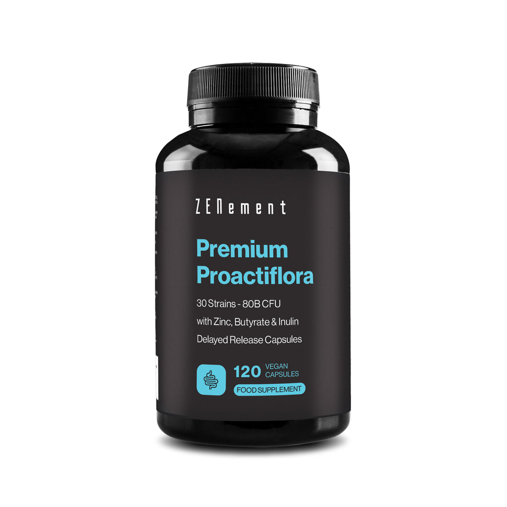Premium Proactiflora 30 Souches | 80 milliards d'UFC + Butyrate, Inuline et Zinc - 120 Gélules
