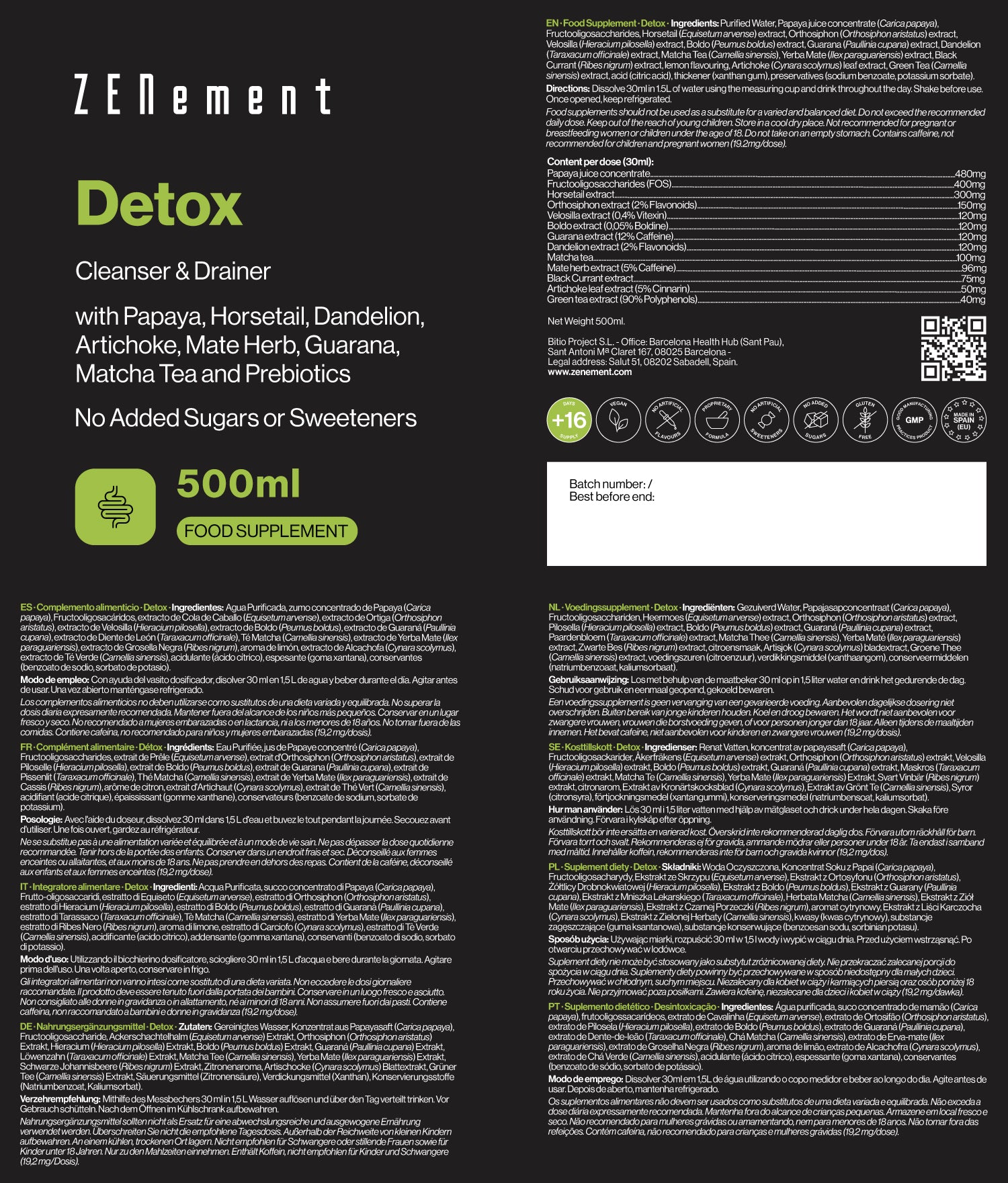 Detox Cleanser & Drainer Vegan, No Added Sugars or Sweeteners