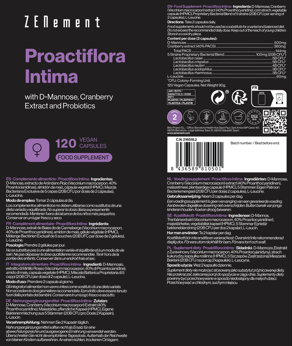 Proactiflora Intima mit D-Mannose, Cranberry-Extrakt und Probiotika - 120 Kapseln