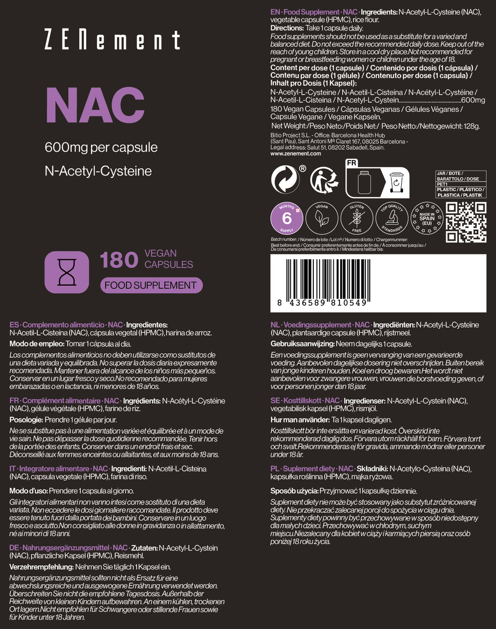 NAC 600 mg - 180 Gélules