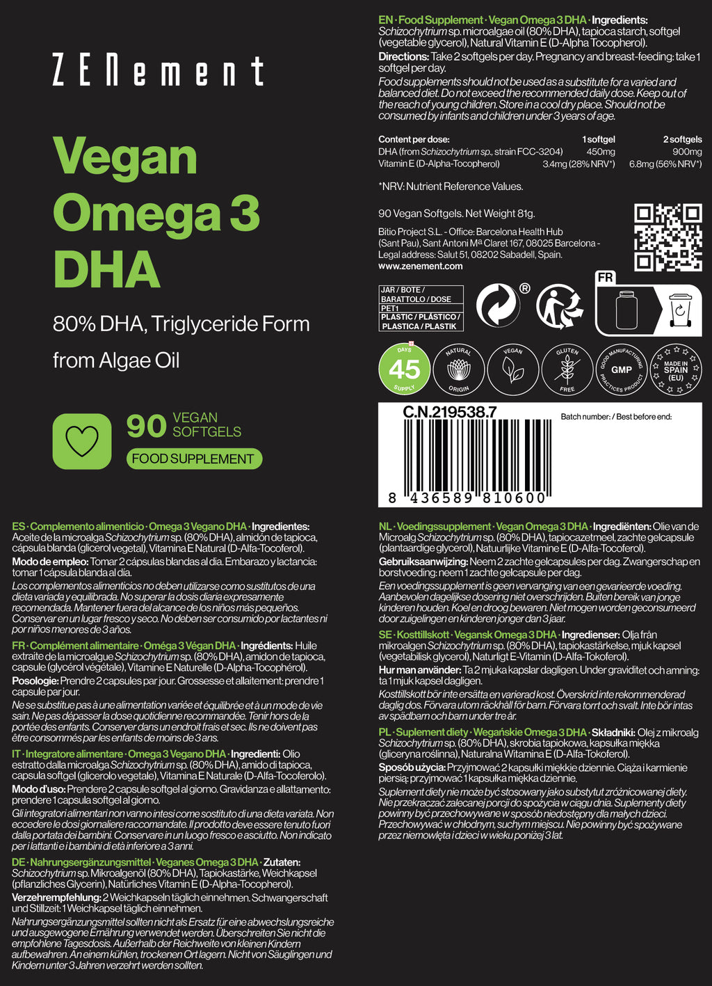 Omega 3 Vegano 80% DHA - 90 Capsule Vegane