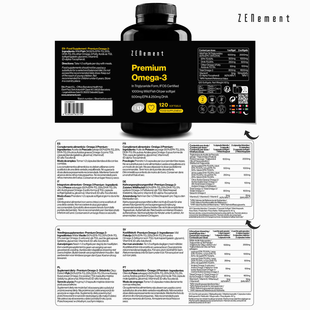 Premium Omega-3 In Triglyceride Form, IFOS Certified - 120 Softgels