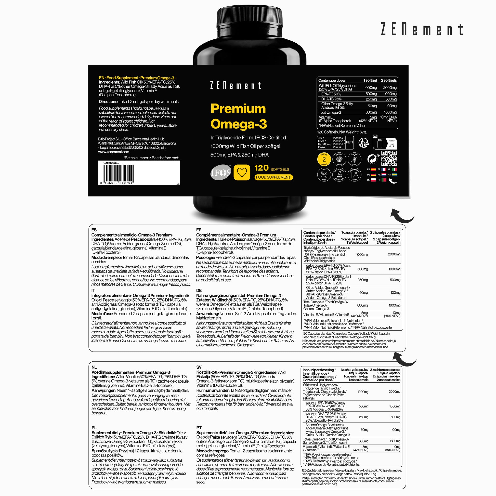 Premium Omega-3 In Triglyceridform, IFOS-zertifiziert - 120 Weichkapseln