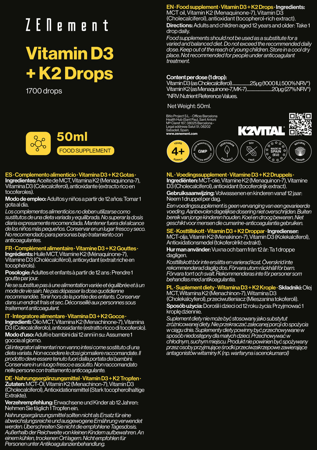Vitamine D3 + K2 Gouttes K2Vital - 50 ml