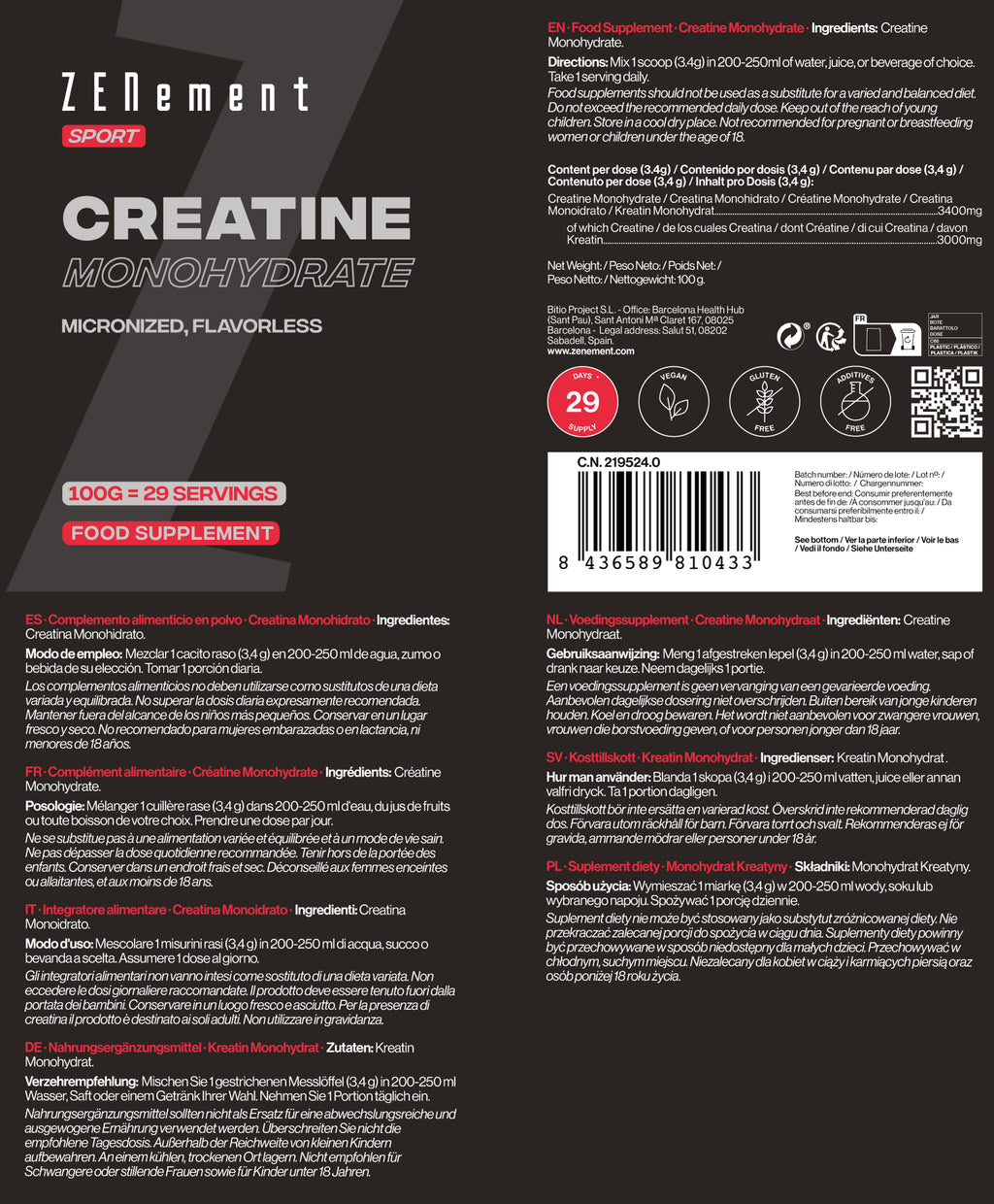 Creatina Monohidrato Pura en Polvo - 100g
