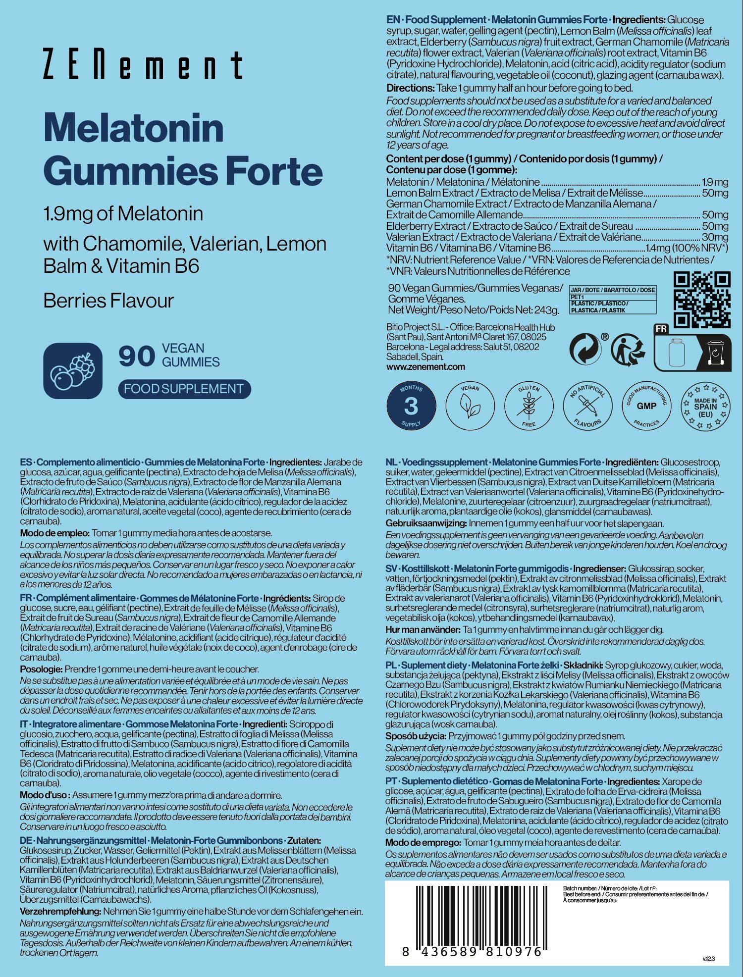 Gummies de Melatonina Forte 1,9 mg de Melatonina - 90 Gominolas Veganas