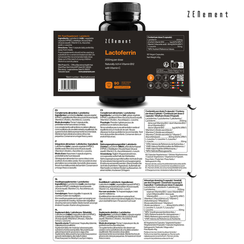 Lactoferrina 200 mg por dosis - 90 Cápsulas Vegetarianas
