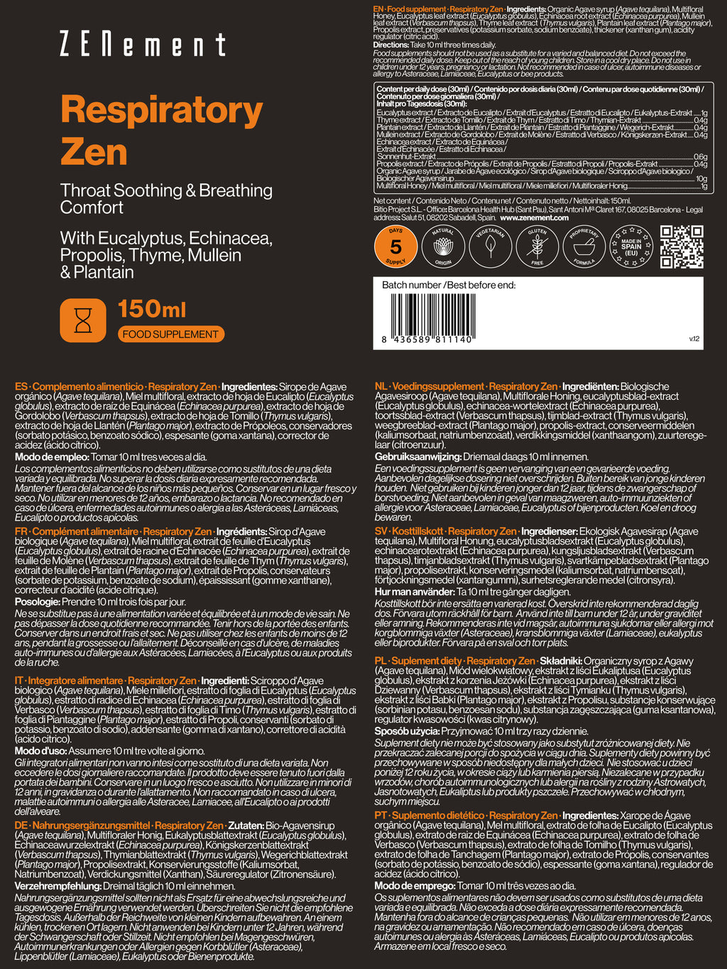 Respiratory Zen Apaisement pour la gorge et confort respiratoire - 150 ml