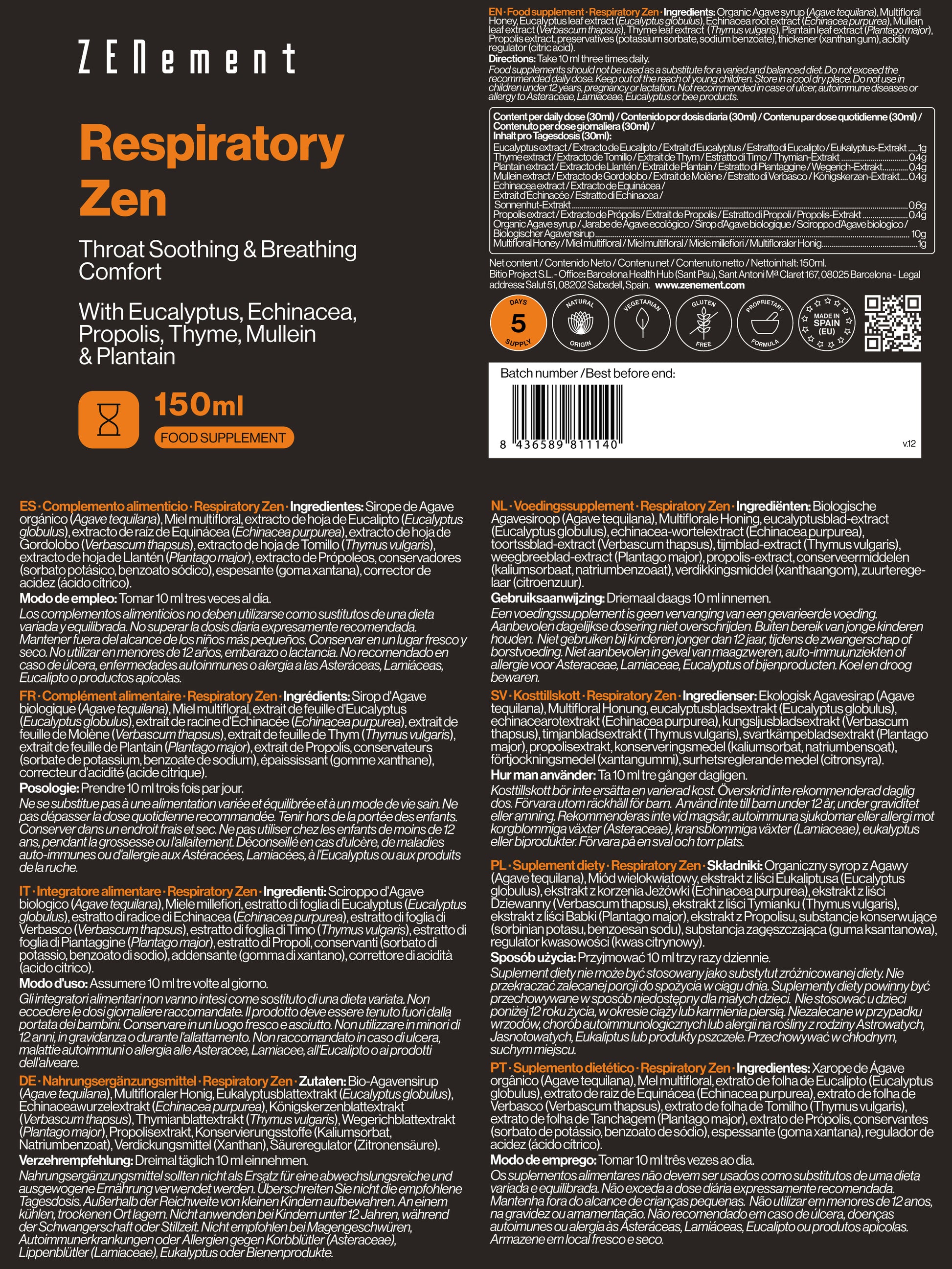 Respiratory Zen Throat Soothing & Breathing Comfort   - 150 ml