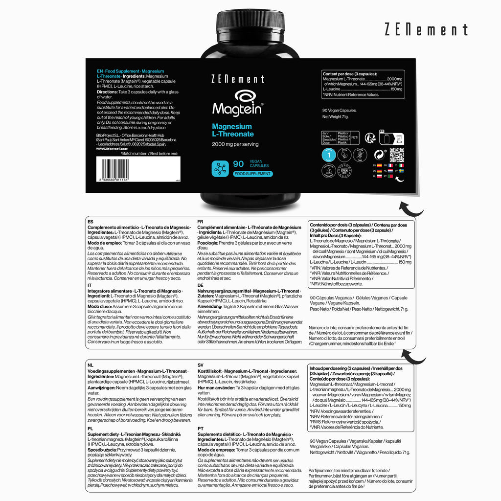 Magnesium L-Threonate 2000 mg per serving - 90 Vegan Capsules