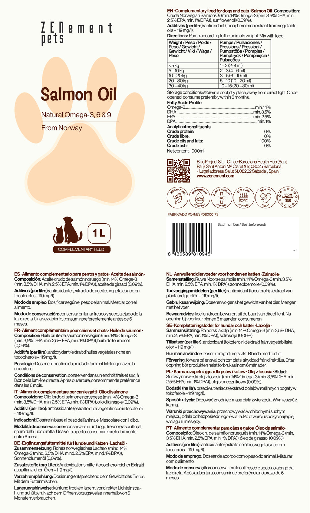 Huile de saumon Oméga-3, 6 et 9 naturels - 1000ml