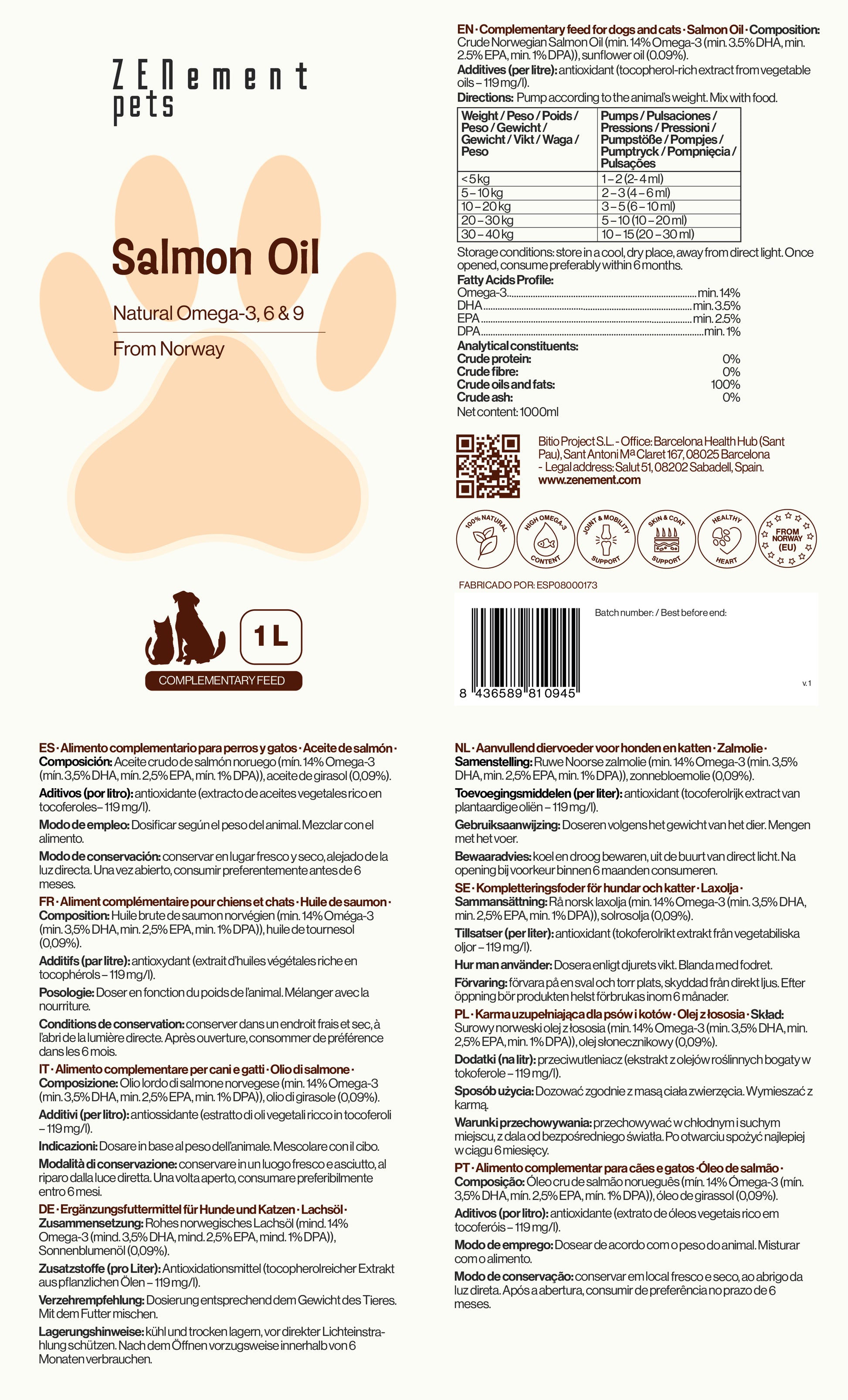 Salmon oil  Natural Omega-3, 6 & 9 - 1000ml