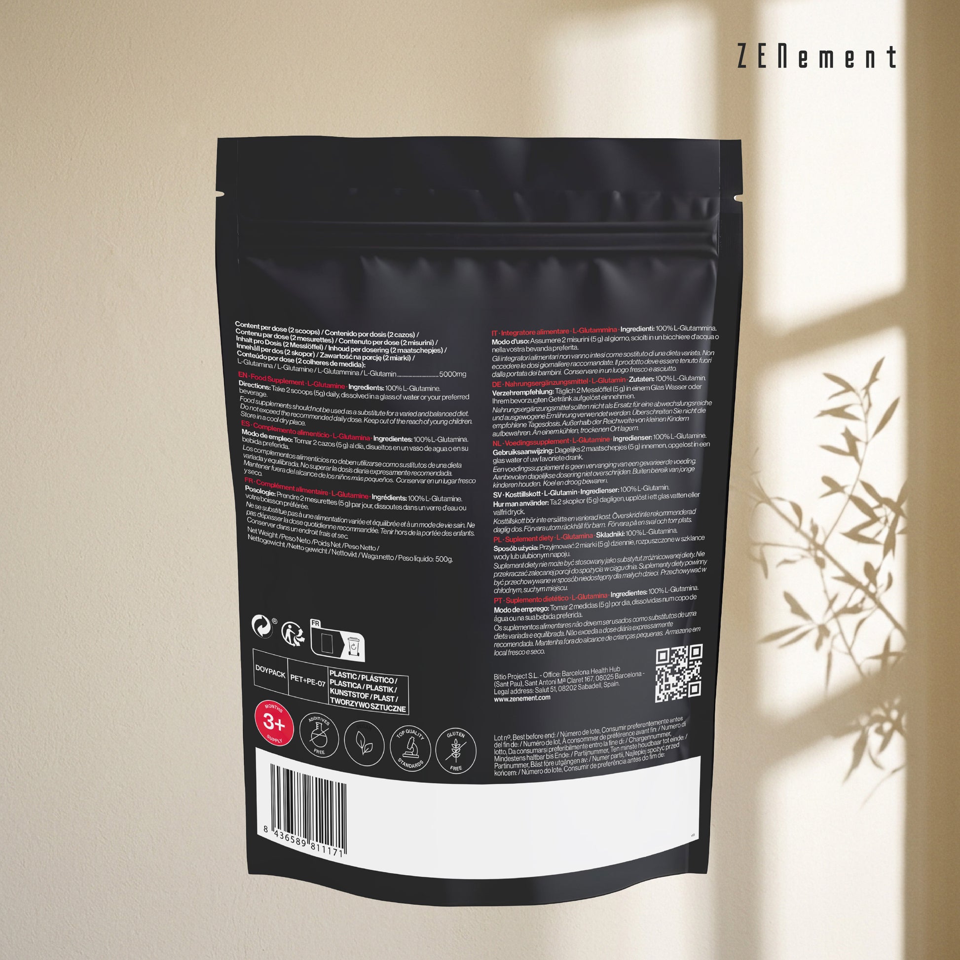 L-Glutamin Geschmacksneutral, ohne Zusatzstoffe - 500 g