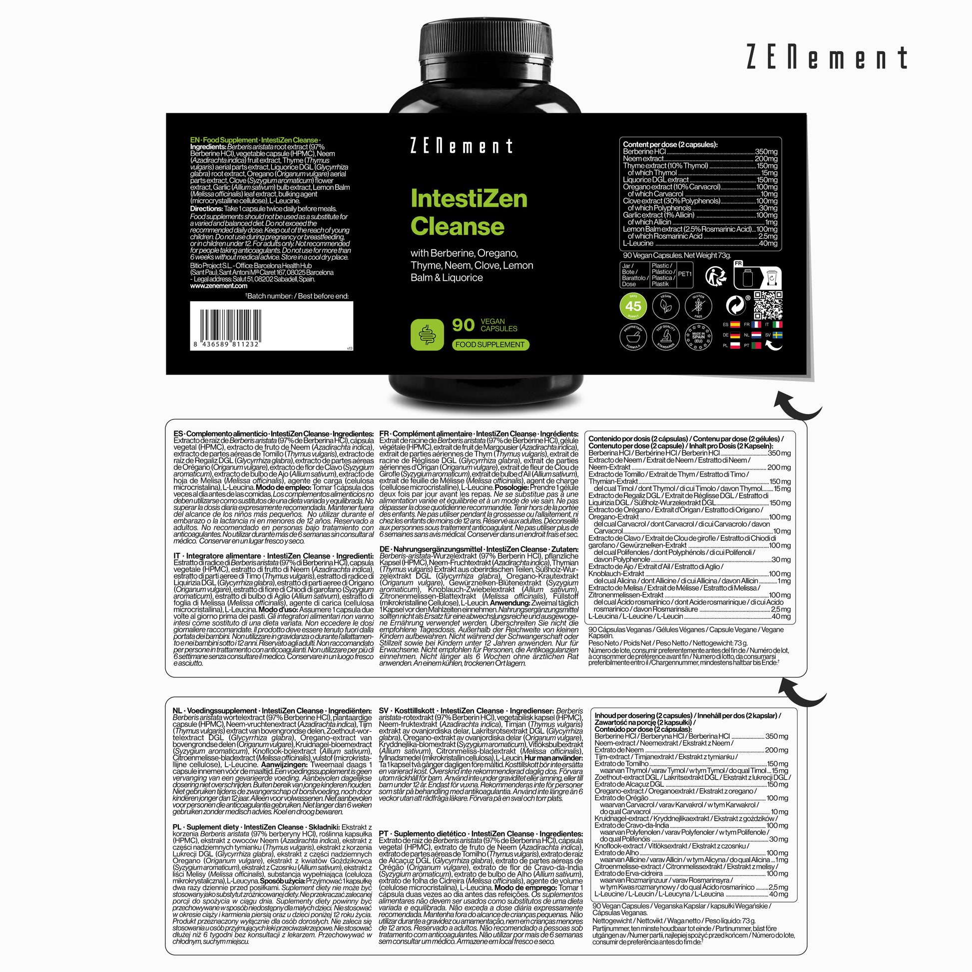 IntestiZen Cleanse – Berberin, Oregano, Thymian, 8 Extrakte