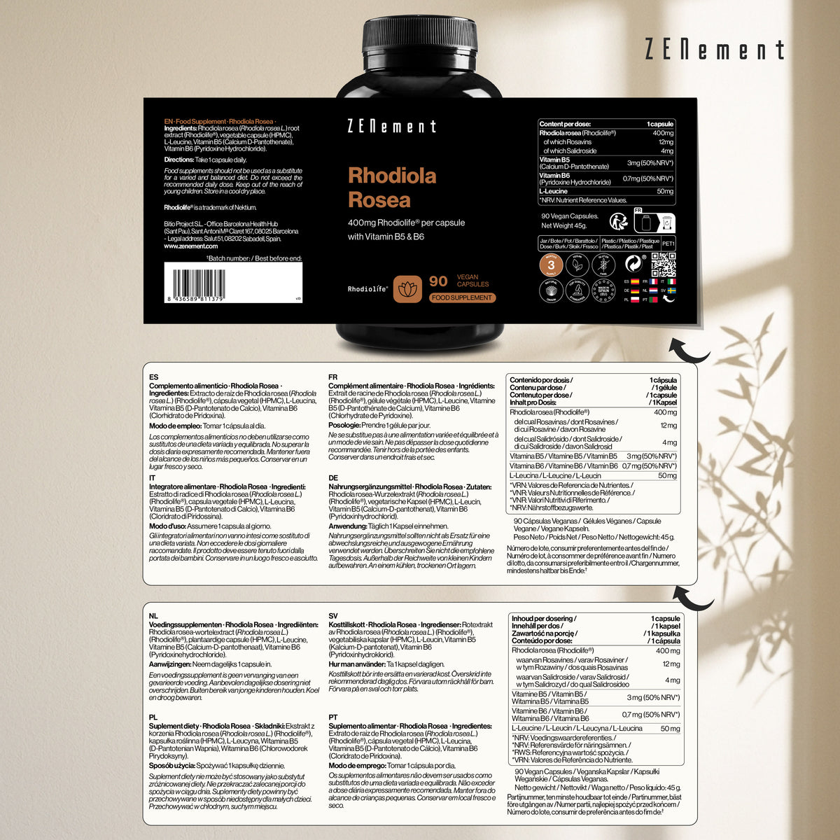 Rhodiola Rosea 400mg Rhodiolife® - 3% Rosavins, 1% Salidroside, 1 a Day